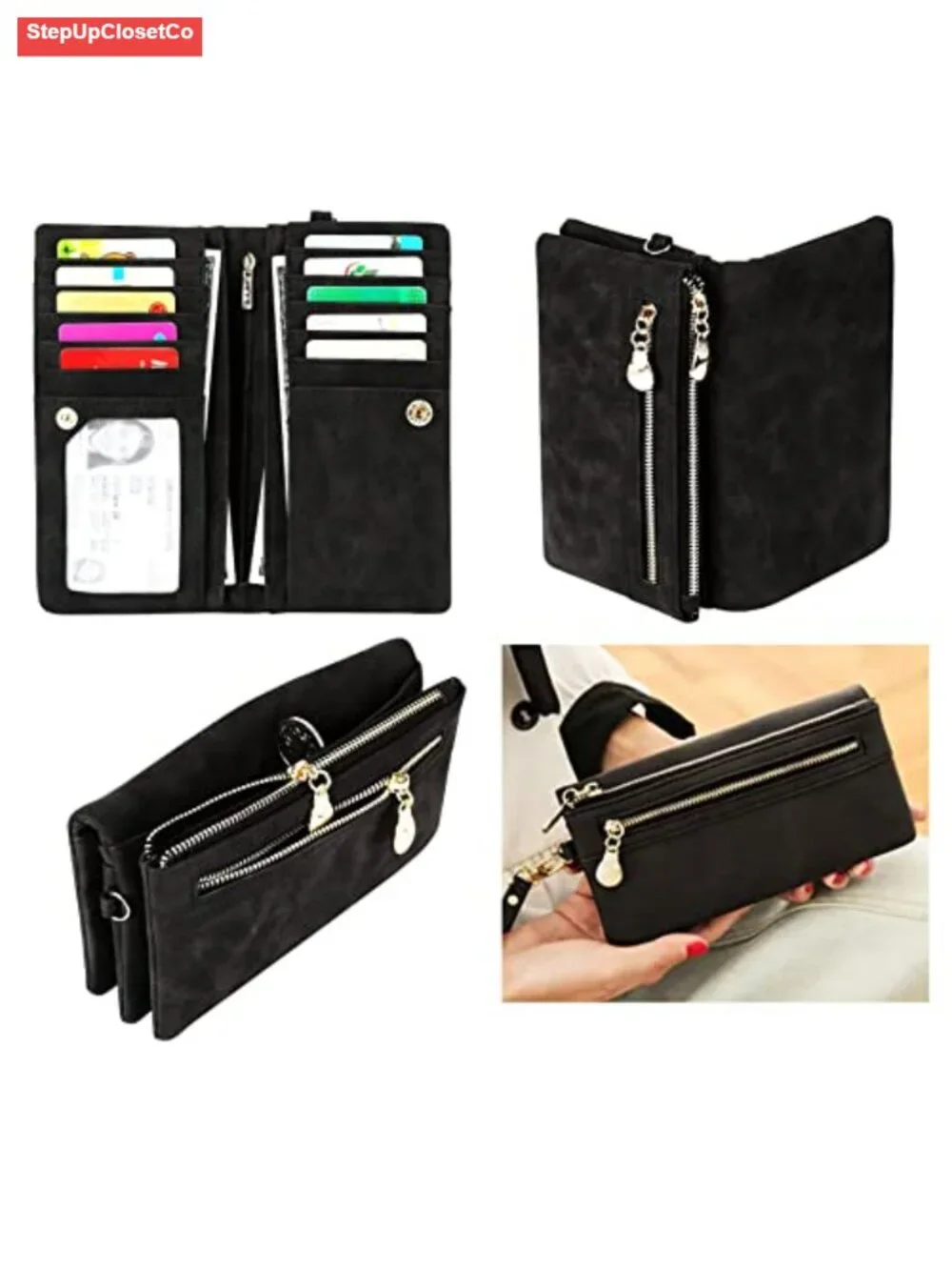 Soft Faux Leather Long Wallet Wristlet with Hand Strap Clutch for Women, Card